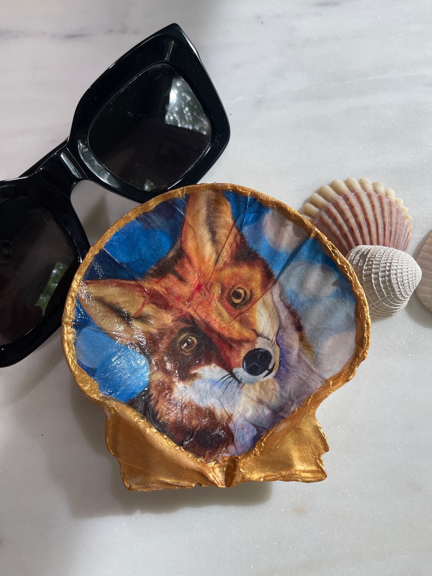 Decoupaged Sea Shell - Fox