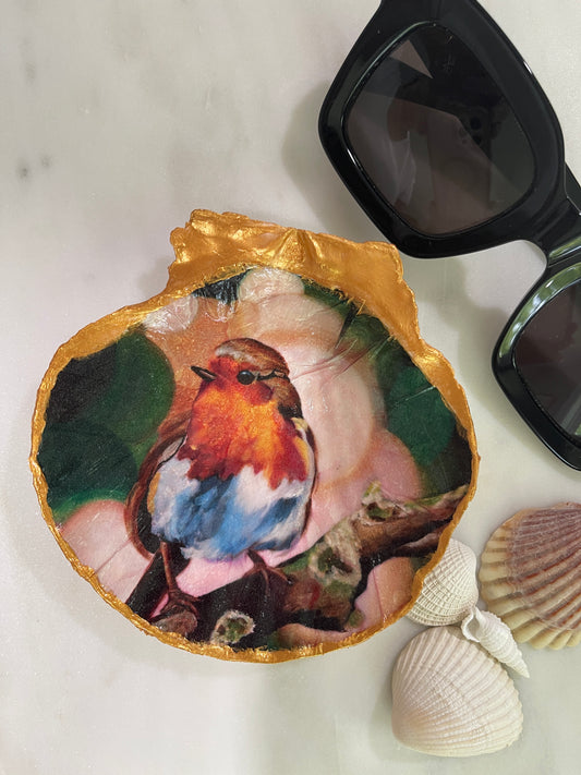 Decoupaged Sea Shell - Robin