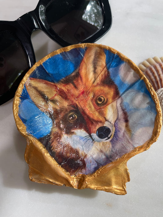 Decoupaged Sea Shell - Fox