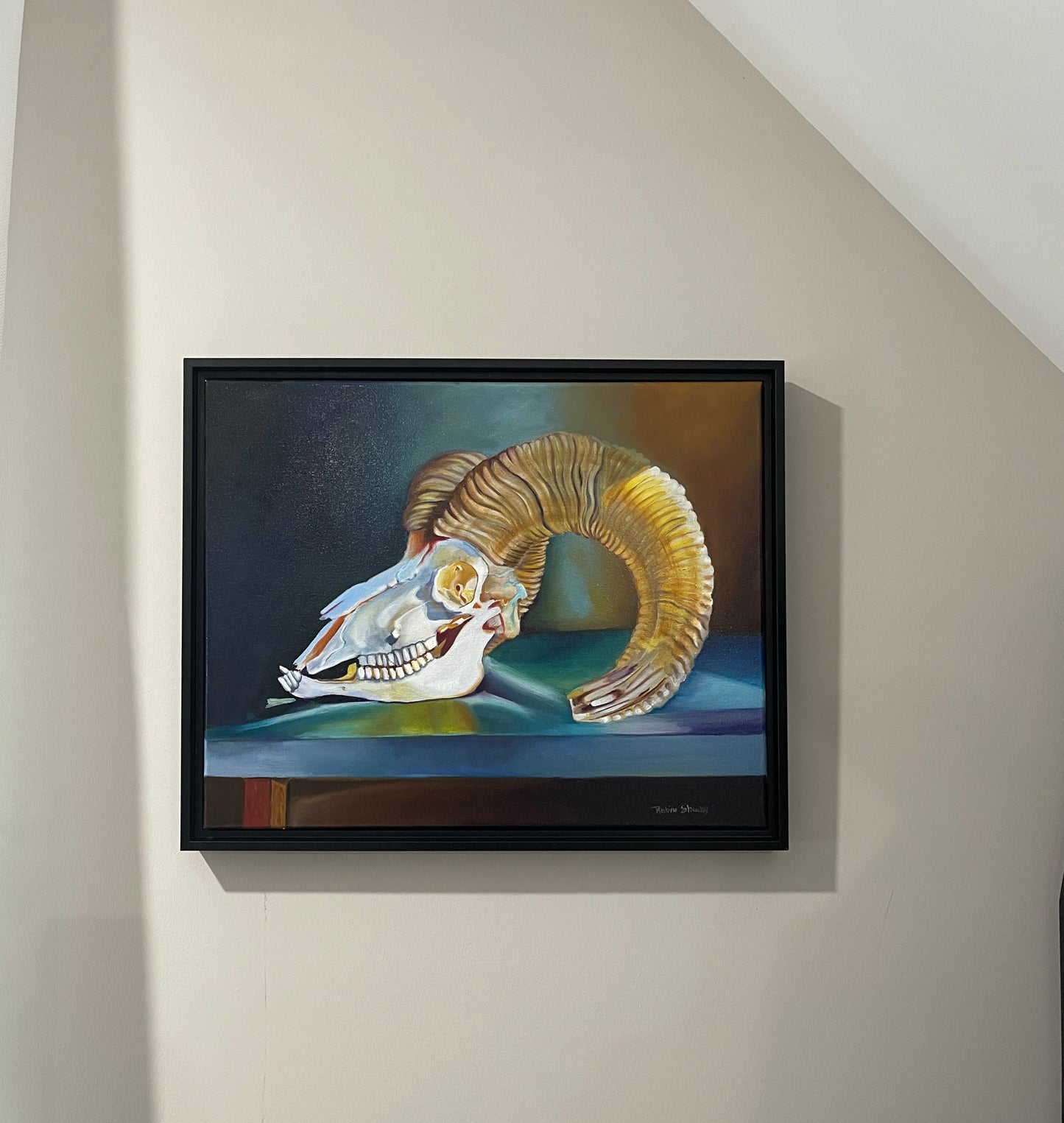 Ram Skull Study framed 16" x 20" oil on canvas
